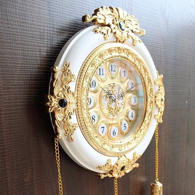 Luxury 3D Royal Wall Clock - Gold & White Decorative Clock
